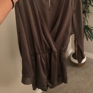 Olive green silk/satin fancy romper